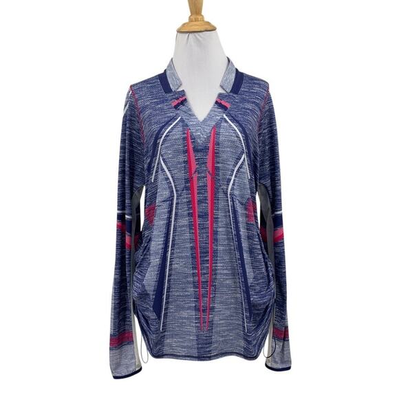Lucky In Love Top Womens XL Extra Large Ruched Sides Mesh Long Sleeve Panel - Picture 1 of 13